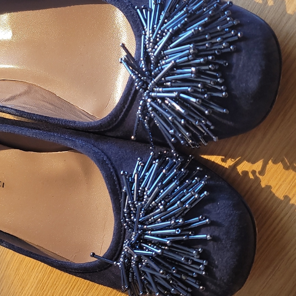 Sesto Meucci Flynn Bead Fringe Navy Suede pumps